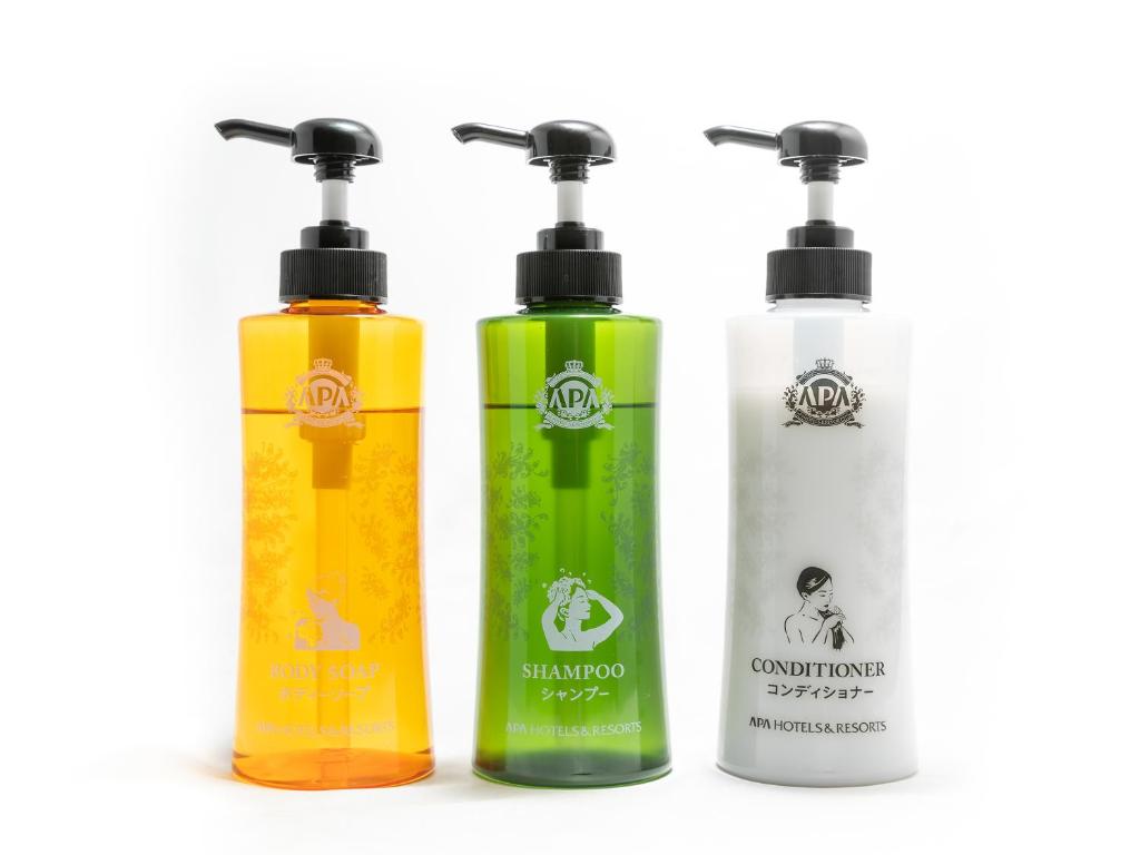 a group of three shampoo bottles sitting next to each other at APA Hotel Nagasaki Dejima in Nagasaki