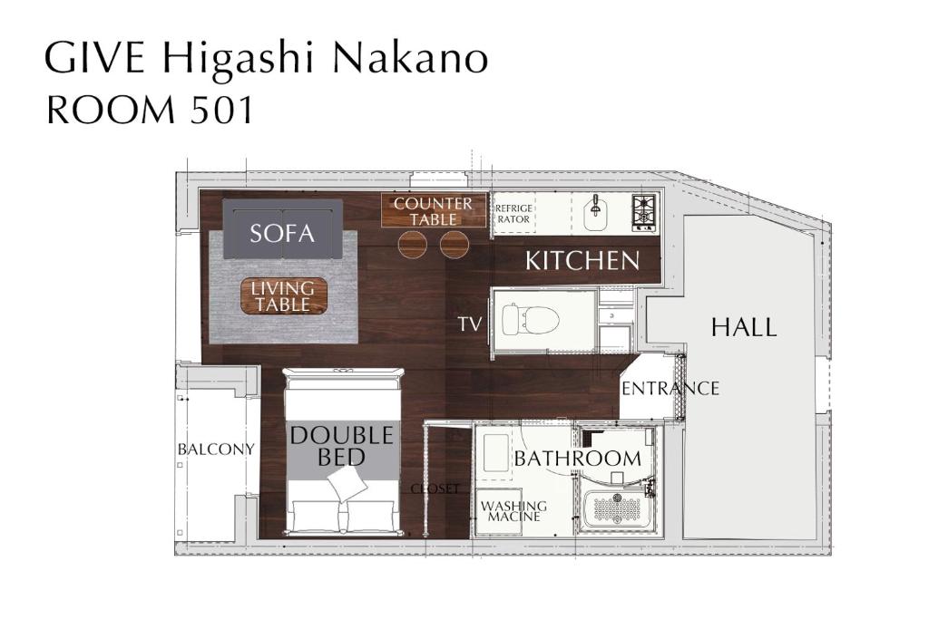 a floor plan of a small apartment building at GIVE Higashi Nakano in Tokyo