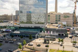 an aerial view of a city with tall buildings at Park Inn by Radisson Berlin Alexanderplatz in Berlin