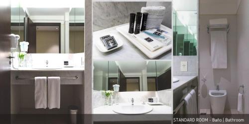 474 Buenos Aires Hotel في بوينس آيرس: ملصق بثلاث صور للحمام